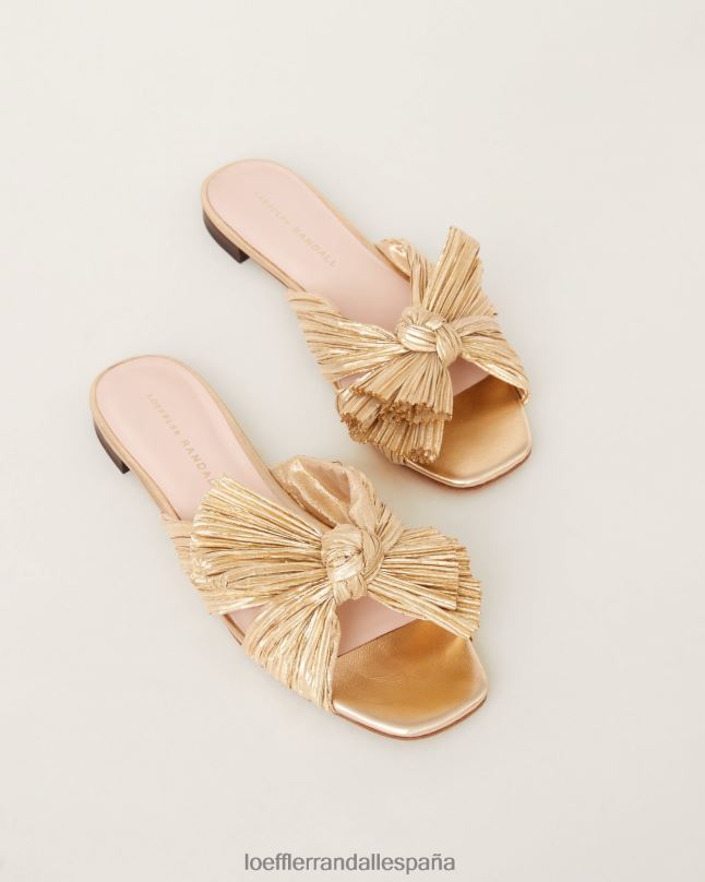 zapatos 04282102 oro mujer Loeffler Randall chanclas con lazo plisado Daphne