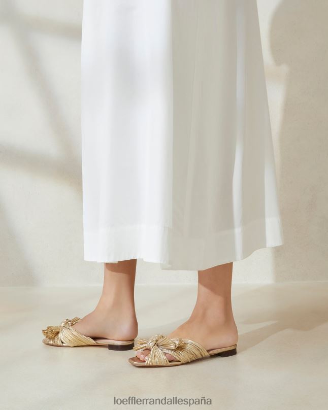 zapatos 04282102 oro mujer Loeffler Randall chanclas con lazo plisado Daphne