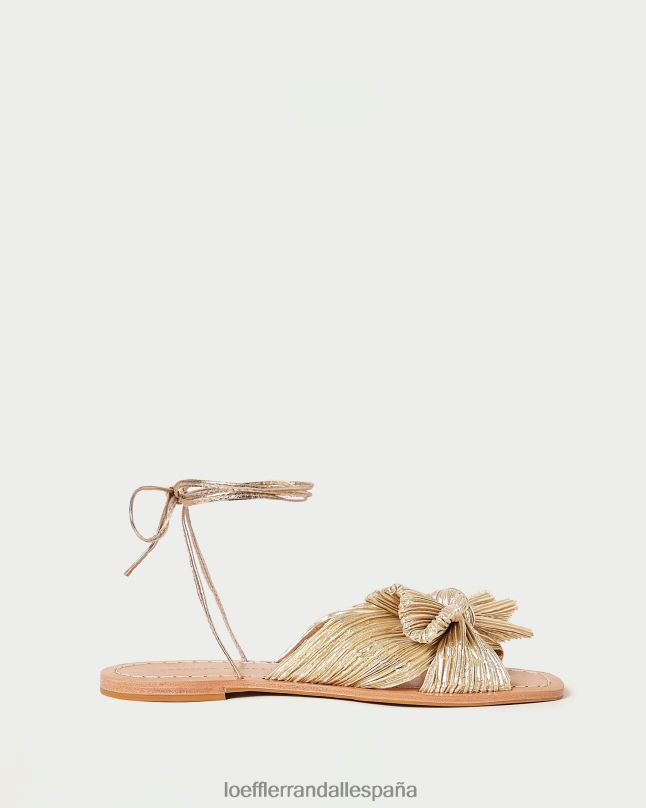 zapatos 04282103 oro mujer Loeffler Randall chancla con lazo plisado y peonía