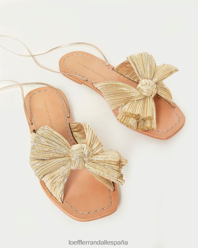 zapatos 04282103 oro mujer Loeffler Randall chancla con lazo plisado y peonía