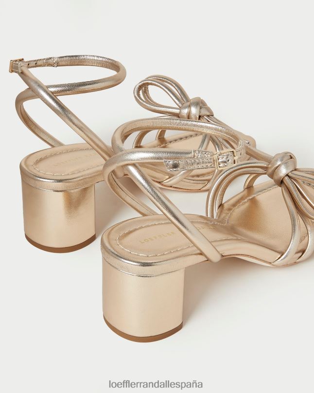 zapatos 0428222 champán mujer Loeffler Randall sandalia mikel con lazo y tacón medio