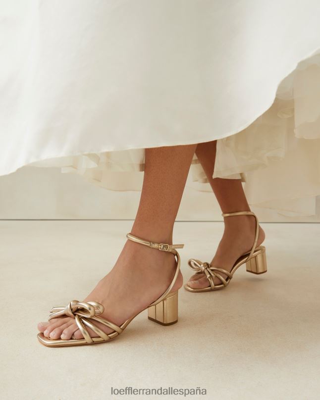 zapatos 0428222 champán mujer Loeffler Randall sandalia mikel con lazo y tacón medio