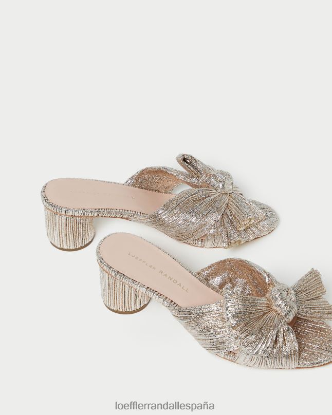 zapatos 0428249 champán mujer Loeffler Randall tacón emilia con lazo plisado