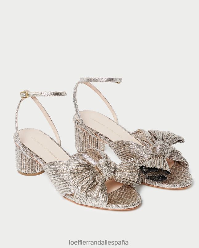 zapatos 0428253 champán mujer Loeffler Randall tacón con lazo plisado dahlia