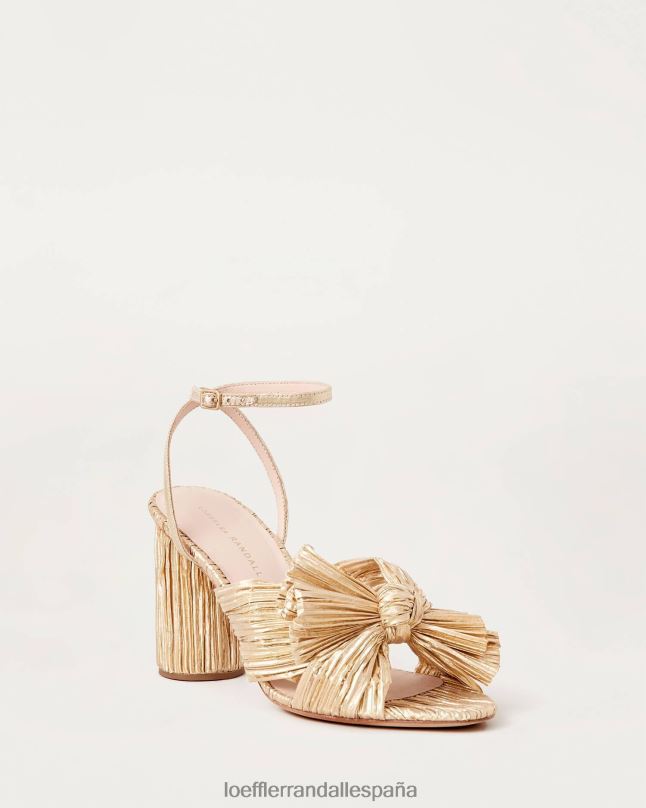 zapatos 042825 oro mujer Loeffler Randall tacón con lazo plisado camelia
