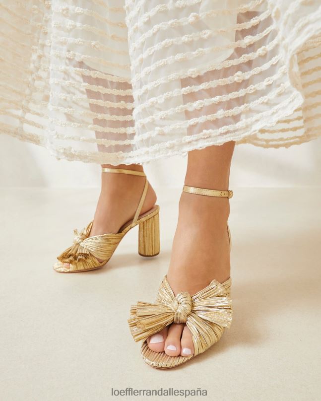 zapatos 042825 oro mujer Loeffler Randall tacón con lazo plisado camelia