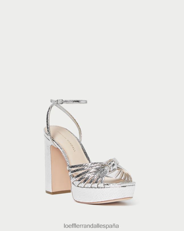 zapatos 0428275 plata mujer Loeffler Randall sandalia con plataforma y nudo rivka