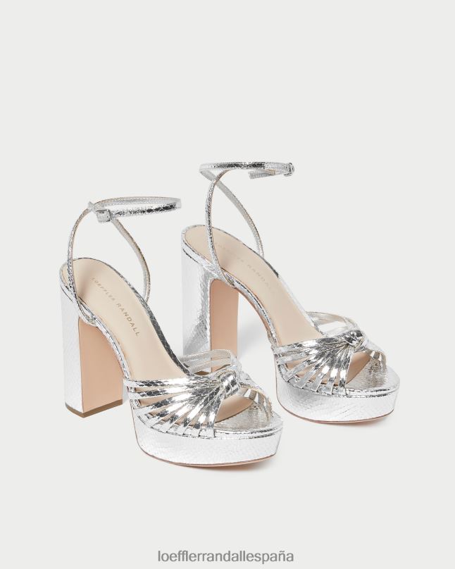 zapatos 0428275 plata mujer Loeffler Randall sandalia con plataforma y nudo rivka