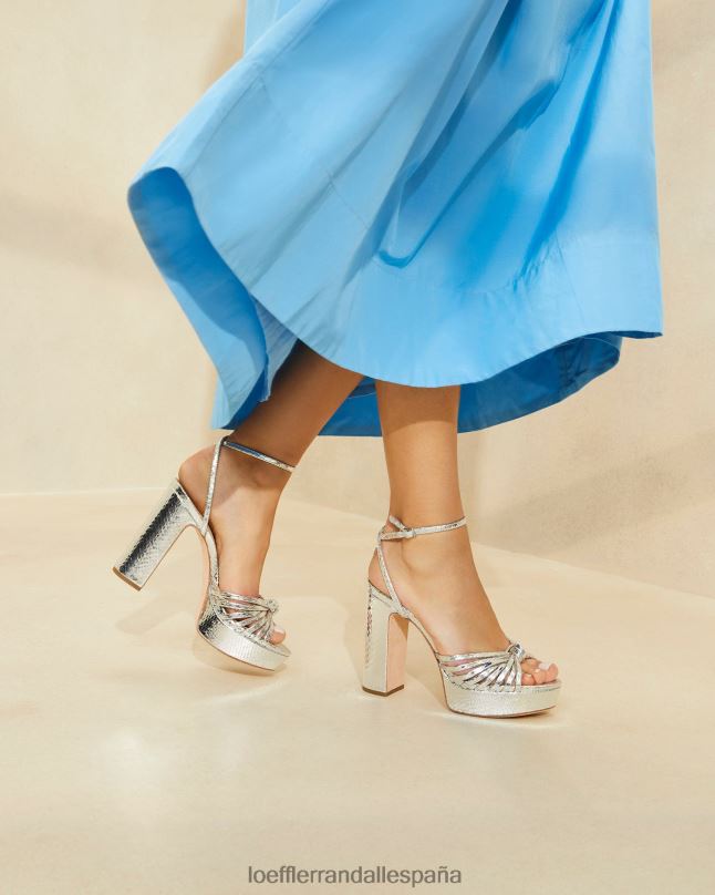 zapatos 0428275 plata mujer Loeffler Randall sandalia con plataforma y nudo rivka