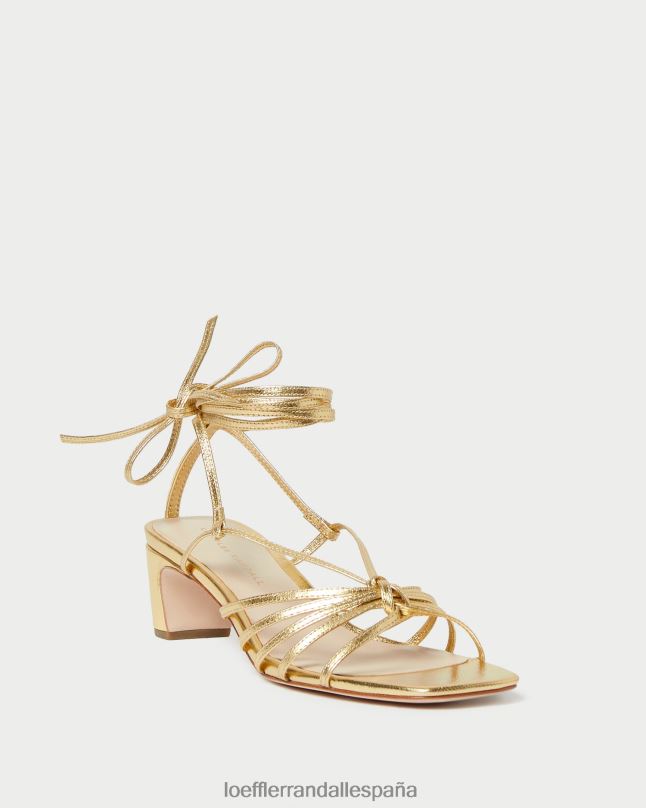 zapatos 0428285 oro mujer Loeffler Randall tacón medio con cordones y nudo lola