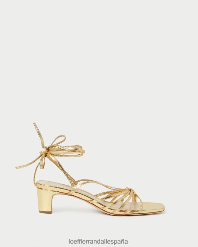 zapatos 0428285 oro mujer Loeffler Randall tacón medio con cordones y nudo lola
