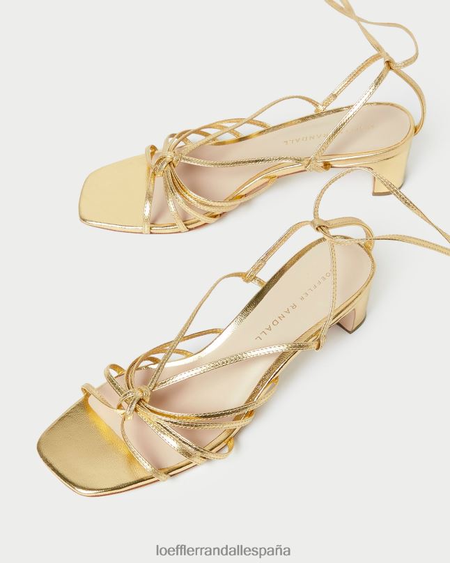 zapatos 0428285 oro mujer Loeffler Randall tacón medio con cordones y nudo lola