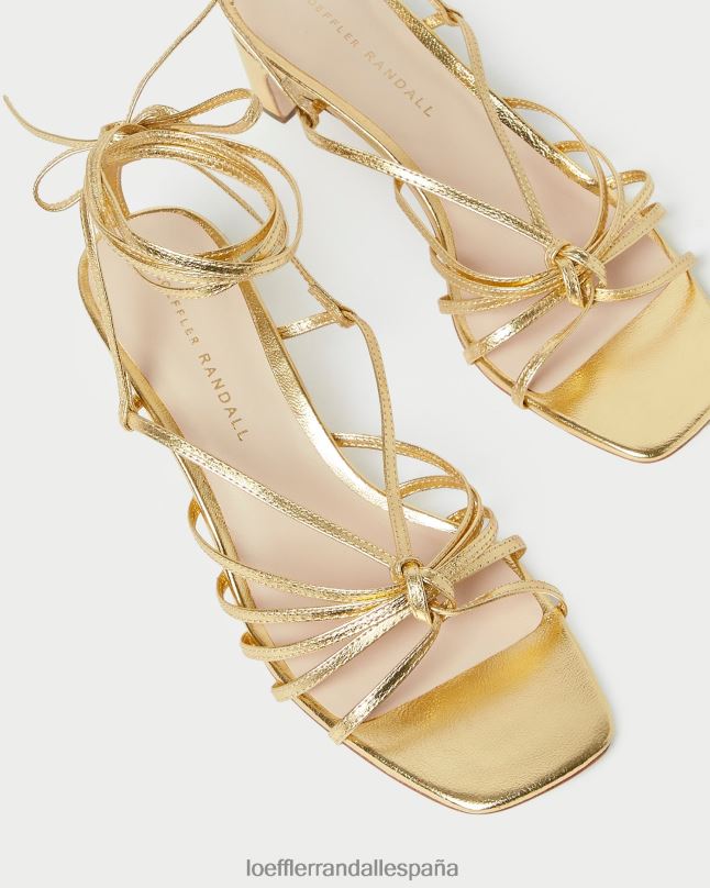 zapatos 0428285 oro mujer Loeffler Randall tacón medio con cordones y nudo lola