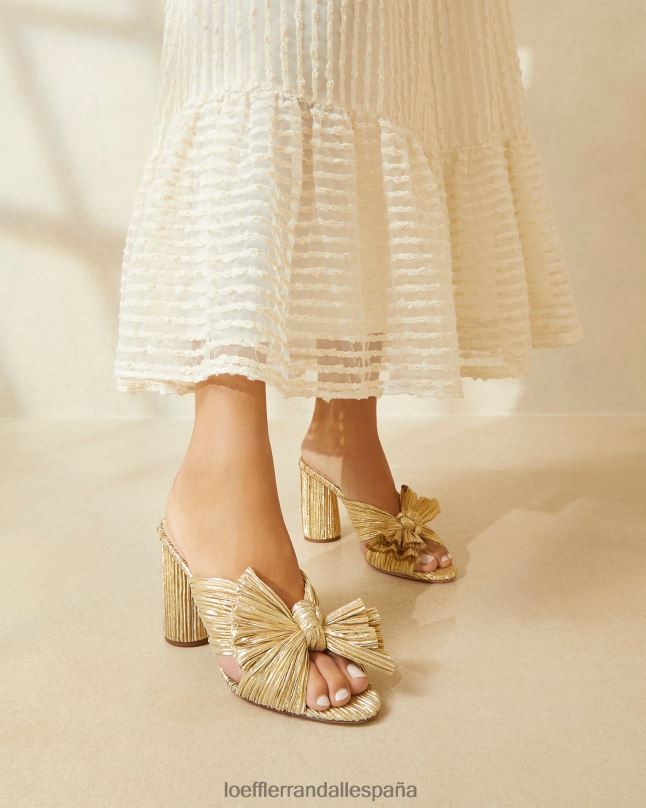 zapatos 042828 oro mujer Loeffler Randall tacón con lazo plisado