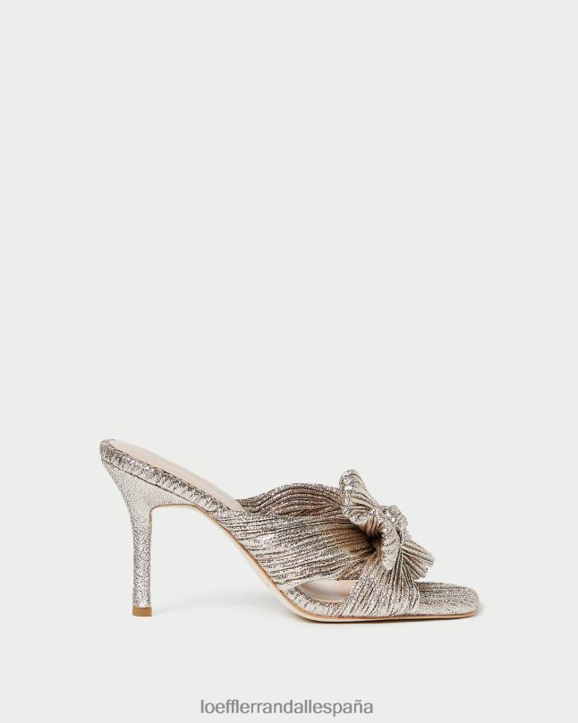 zapatos 0428294 champán mujer Loeffler Randall mules claudia con lazo plisado