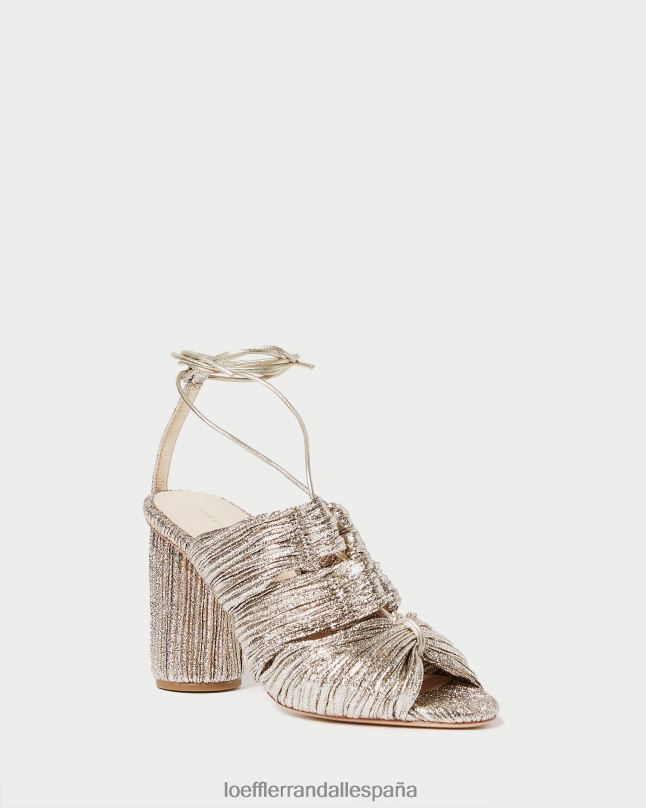 zapatos 0428295 champán mujer Loeffler Randall sandalia teresa plisada con cordones