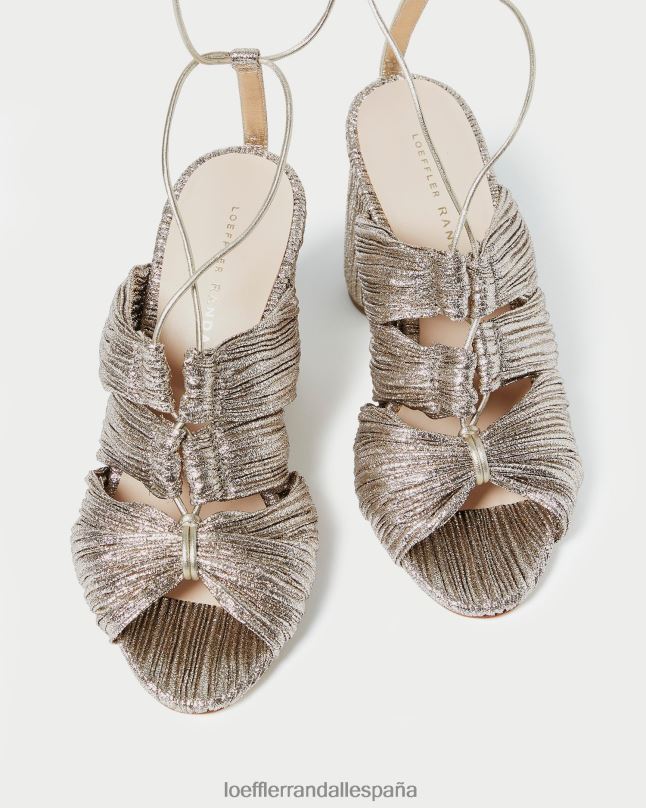 zapatos 0428295 champán mujer Loeffler Randall sandalia teresa plisada con cordones