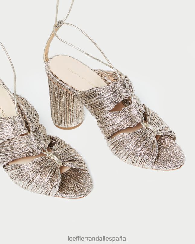 zapatos 0428295 champán mujer Loeffler Randall sandalia teresa plisada con cordones
