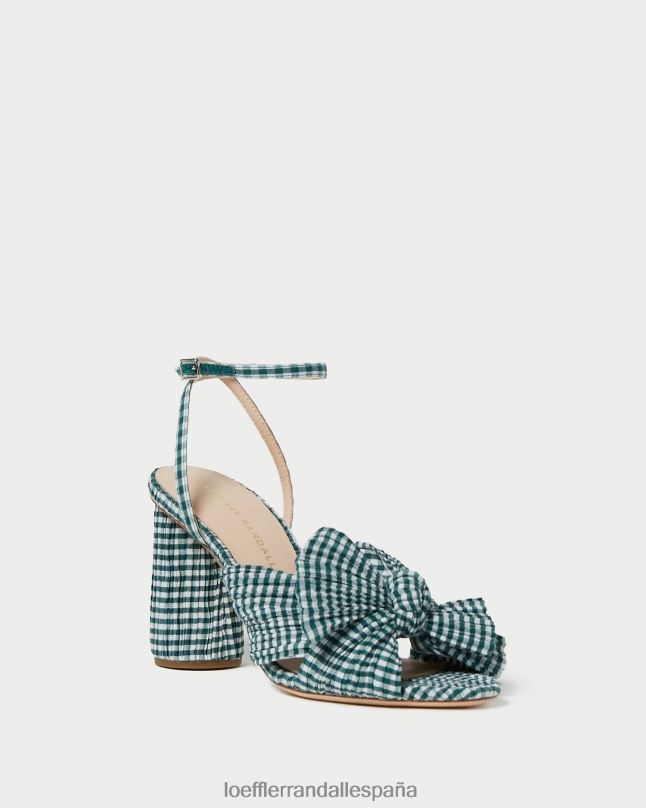 zapatos 0428296 mini cuadros verdes mujer Loeffler Randall tacón con lazo de camelia