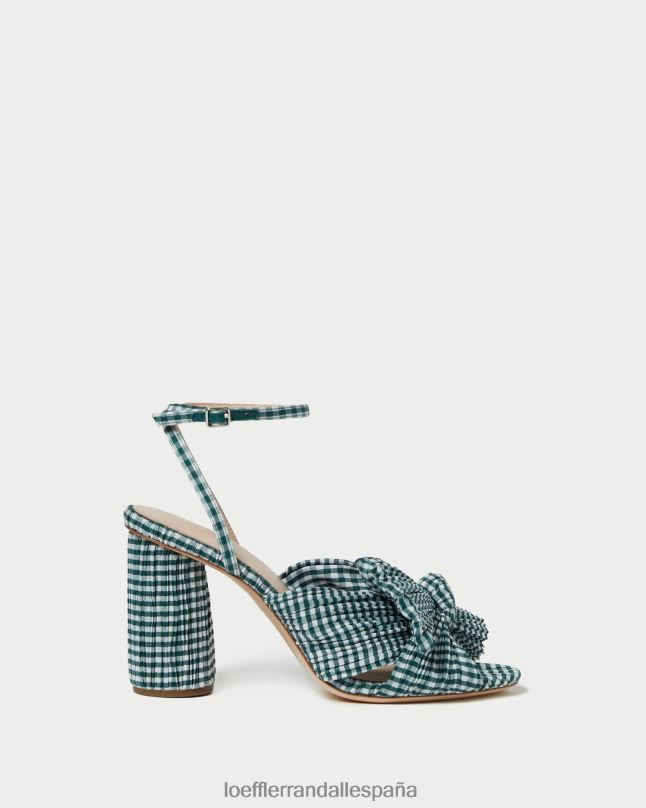 zapatos 0428296 mini cuadros verdes mujer Loeffler Randall tacón con lazo de camelia