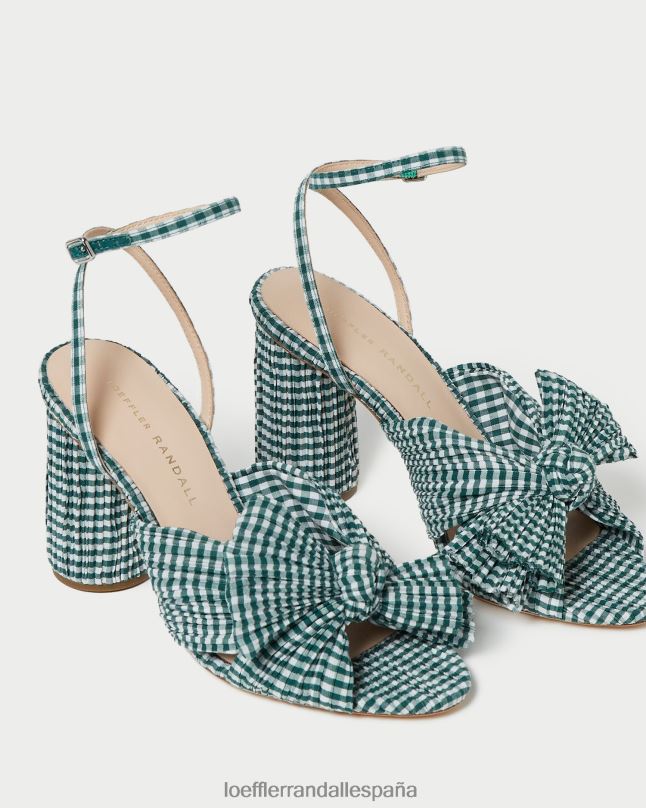 zapatos 0428296 mini cuadros verdes mujer Loeffler Randall tacón con lazo de camelia