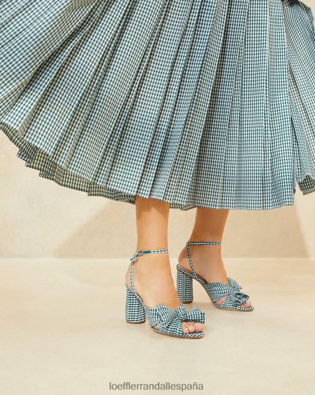 zapatos 0428296 mini cuadros verdes mujer Loeffler Randall tacón con lazo de camelia